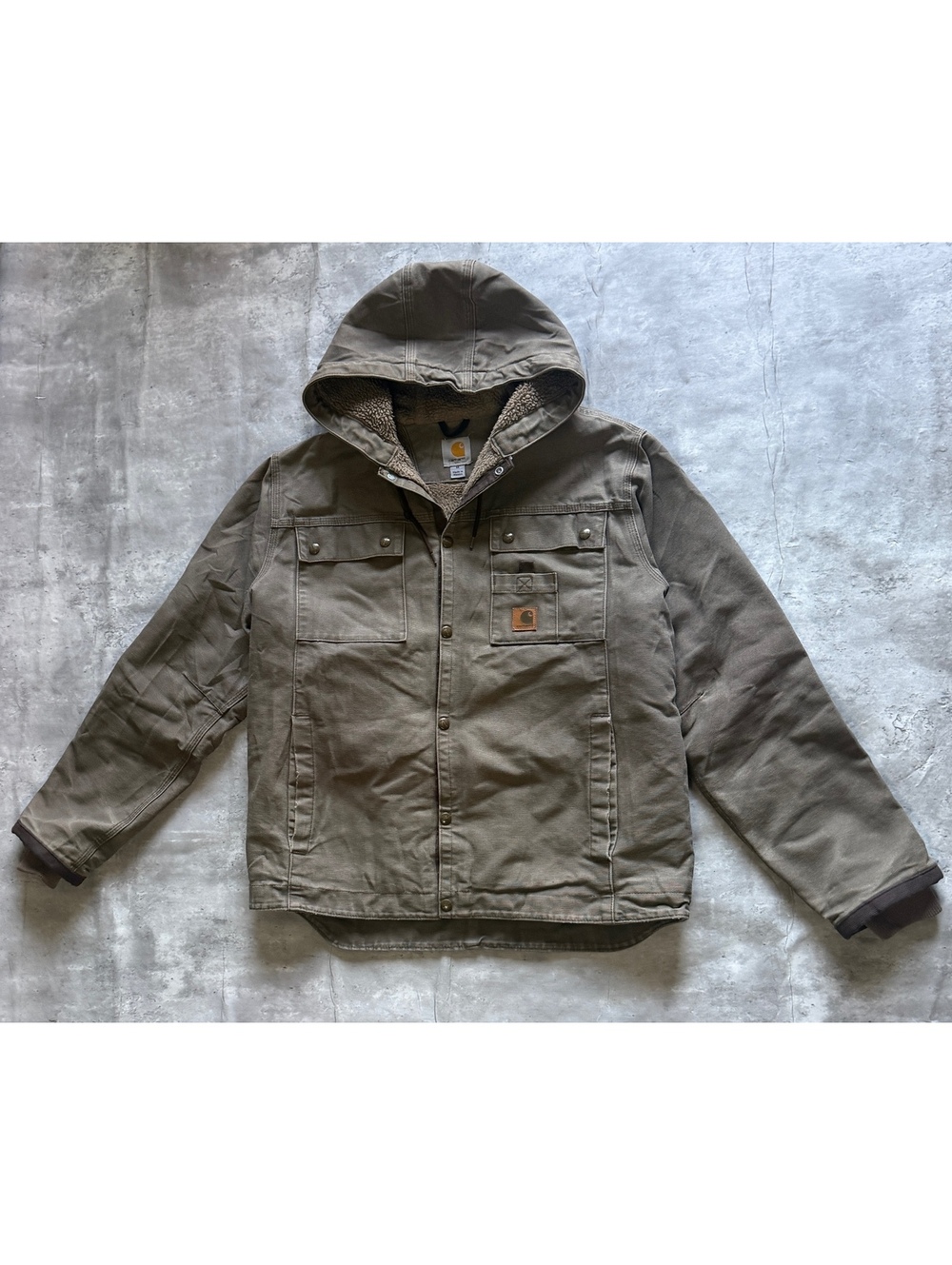 Vintage Carhartt Wool Lined Canvas Hooded Jacket Washed Gray